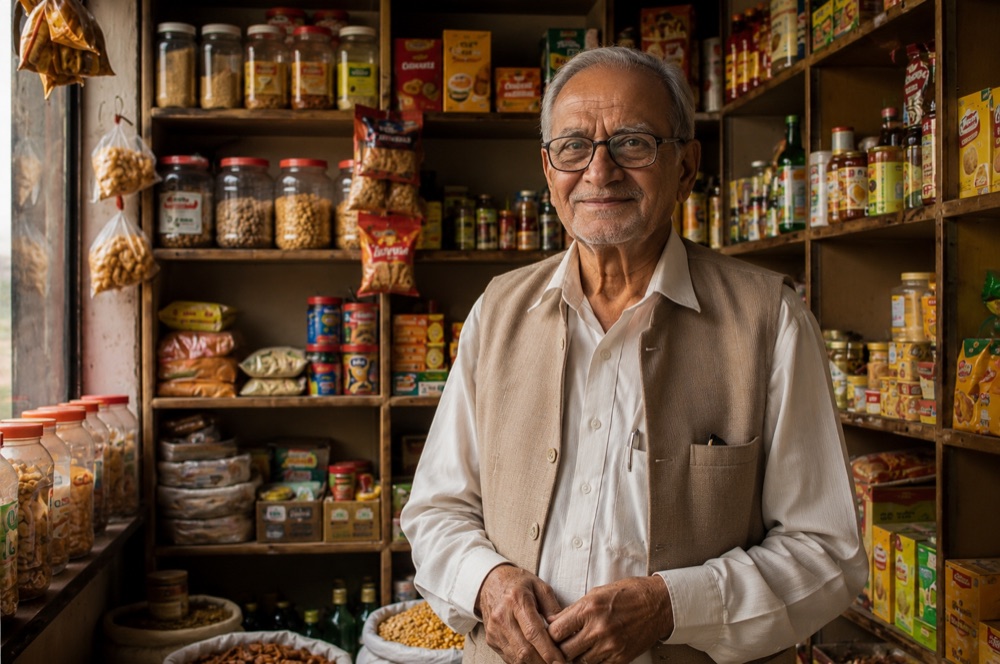 Manohar Mehta at his neighbourhood store